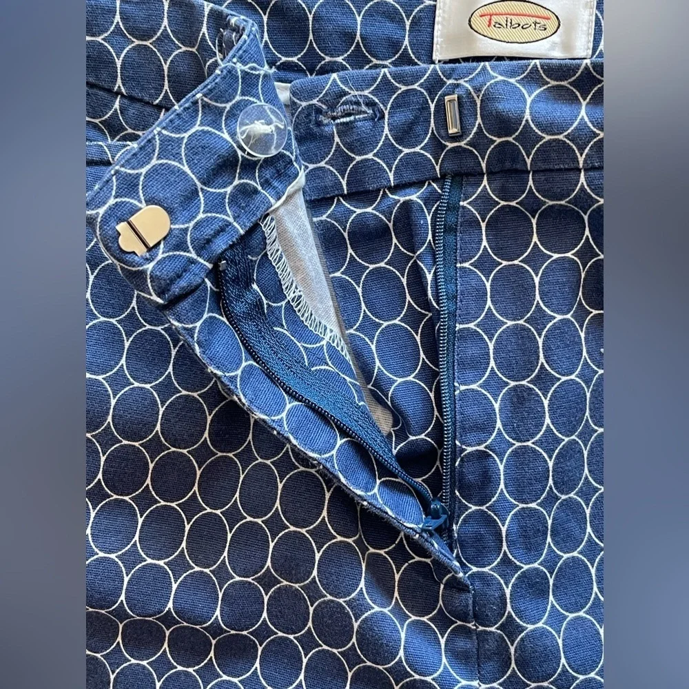 Talbots Stretch Cropped Causal Dress Pants Blue White Circle Pattern Women’s 14 - Picture 7 of 11